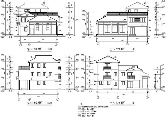 一套简单明了的住宅立面图建筑图纸